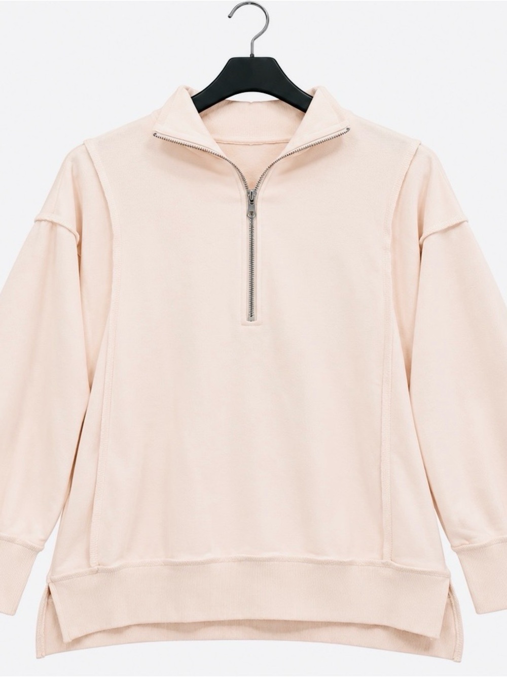 Relaxed Half-Zip Cowl Pullover - cream